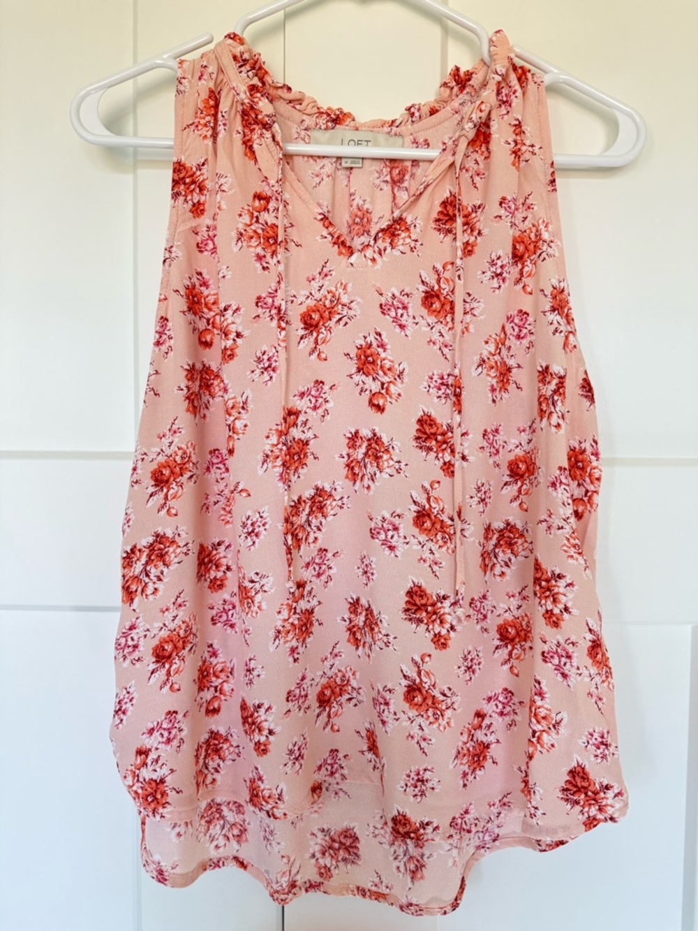 LOFT Pink Floral Tie-Neck Sleeveless Top